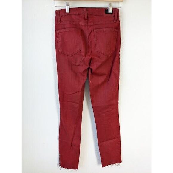 Paige Womens Sz 25 Hoxton Ankle Peg Jeans Red Ankle Zip Raw Hem Pockets Stretch - Picture 5 of 9